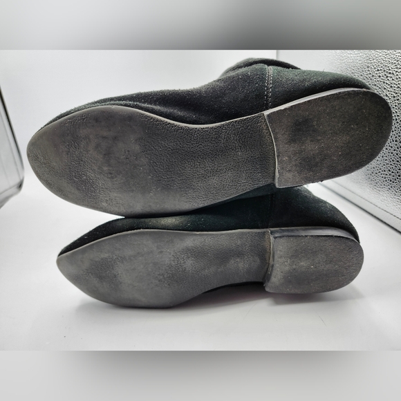 Black Suede Slouch Boots Back Lace Up Detail Flats Sz 8 - Picture 6 of 6